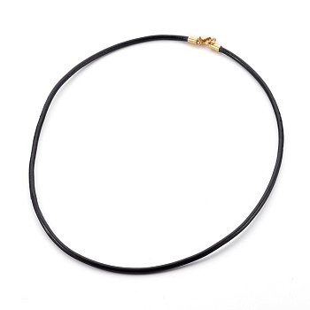 Leather Cord Necklace Making, with 304 Stainless Steel Lobster Claw Clasps, Golden, Black, 18.4 inch(46.8cm), 3mm