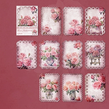 10 Sheets Rose Flower Scrapbook Paper Pads, for DIY Album Scrapbook, Background Paper, Diary Decoration, Pink, 140x100mm
