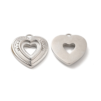 304 Stainless Steel Pendant Cabochons Settings, Heart, Stainless Steel Color, Tray: 7.5x7mm, 15x15x3.2mm, Hole: 1.2mm