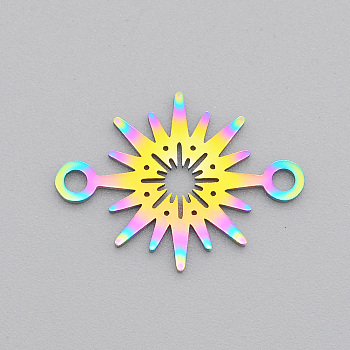 Ion Plating(IP) 201 Stainless Steel Links/Connectors, Laser Cut, Star, Rainbow Color, 15x20.5x1mm, Hole: 1.8mm