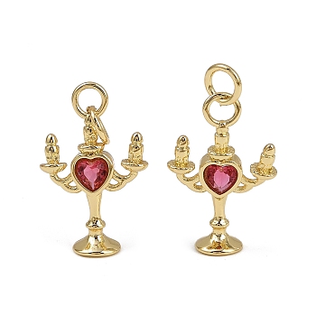 Brass Micro Pave Cubic Zirconia Pendants, Candlestick, with Jump Ring, Long-Lasting Plated, Cadmium Free & Lead Free, Rack Plating, Real 18K Gold Plated, 21x13x5.5mm, Hole: 3mm