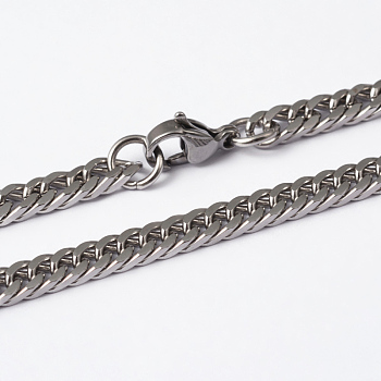 304 Stainless Steel Curb Chain Necklaces, with Lobster Claw Clasps, Faceted, Stainless Steel Color, 27.8 inch(70.5cm)