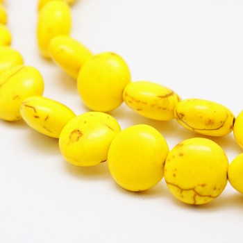 Flat Round Synthetic Turquoise Beads Strands, Dyed, Yellow, 16x6mm, Hole: 1mm, about 25pcs/strand, 15.7 inch