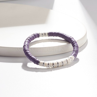 Handmade Polymer Clay Heishi Beads Stretch Bracelet for Women(BJEW-JB07526)-2