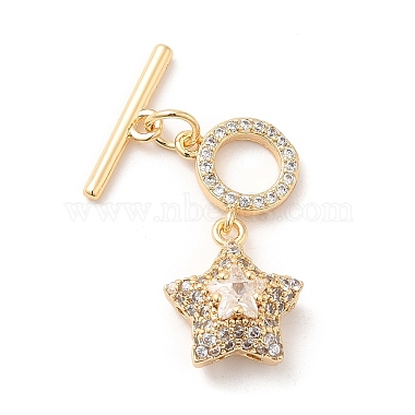 Brass Micro Pave Clear Cubic Zirconia Toggle Clasps(KK-F860-65G)-3