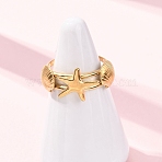 304 Stainless Steel Cuff Open Rings, Golden, Shell Shape, 11mm, US Size 7 1/4(17.5mm)(RJEW-C151-03D-G)