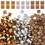 500Pcs 3 Colors Brass Hotfix Iron On Rivets, Flat Back Pyramid Studs, Flatback Glue on Studs, Mixed Color, 6x6x2.3mm(KK-SP0002-60)