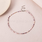 Bohemian Styles Faceted Round Glass Seed Beaded Necklaces for Women, Platinum, Dark Orchid, 16.06 inch(40.8cm)(WGF25DA-05)
