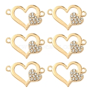 10Pcs Alloy Crystal Rhinestone Links/Connectors, Heart, Golden, 16.5x25x2.5mm, Hole: 1.8mm(ALRI-FS0001-03G)