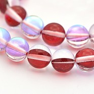 Round Synthetic Moonstone Beads Strands, Holographic Beads, Dyed, Dark Red, 8mm, Hole: 1mm, about 45~47pcs/strand, 14~15 inch(G-M210-8mm-07)