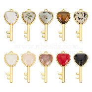10Pcs 10 Styles Natural & Synthetic Mixed Gemstone Pendants, with Light Gold Plated Brass Findings, Mixed Dyed and Undyed, Key with Heart Charm, 38x17x6.5~7mm, Hole: 1.8mm, 1pc/style(G-OC0004-06)