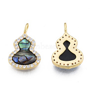 Brass Micro Pave Clear Cubic Zirconia Charms, with Synthetic Abalone Shell/Paua Shells and Jump Rings, Real 18K Gold Plated, Nickel Free, Gourd, Colorful, 17.5x11x3.5mm, Hole: 2~2.5mm(KK-N233-429)