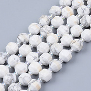 Natural Howlite Beads Strands, Round, Faceted, 7~8x8mm, Hole: 1.2mm, about 38~40pcs/strand, 14.76~15.16 inch(37.5~38.5cm)(G-R482-32-8mm)
