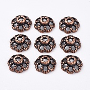 Tibetan Style Fancy Bead Caps, Zinc Alloy, Lead Free, Cadmium Free and Nickel Free, Flower, Red Copper Color, 9mm in diameter, 4mm thick, hole: 1mm(X-RLF0761Y-NF)