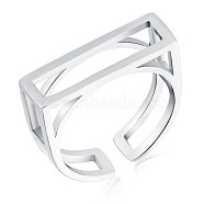 Rhodium Plated 925 Sterling Silver Rectangle Open Cuff Ring, Hollow Ring for Women, Platinum, US Size 5 1/4(15.9mm)(JR913A)