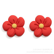 Resin Frosted Cabochons, DIY for Earrings & Bobby pin Accessories, Flower, Red, 24x6mm(CRES-TAC0003-01B)