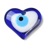 Blue Evil Eye Resin Pendants, Translucent Lucky Eye Charms, Heart, 28x33x7mm, Hole: 3.5mm(CRES-D012-01B)