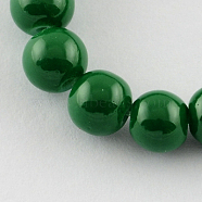 Painted Glass Bead Strands, Baking Paint, Round, Dark Green, 8mm, Hole: 1.3~1.6mm, about 100pcs/strand, 31.4 inch(DGLA-S071-8mm-19)