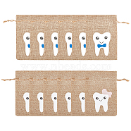 12Pcs 2 Colors Rectangle Linen Packing Pouches, Cute Baby Tooth Print Drawstring Bags, Mixed Color, 15.5x10.2x0.12cm, 6pcs/color(ABAG-FG0001-03)