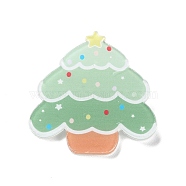 Christmas Theme Acrylic Badges, Iron Pin Brooch, Tree, 38x37x2mm(JEWB-B010-04)