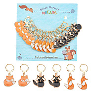 Alloy Enamel Fox Charms Locking Stitch Markers, with Golden Tone 304 Stainless Steel Ring, Mixed Color, 3.5~3.9cm, 3 styles, 5pcs/style, 15pcs/set(AJEW-PH01459)