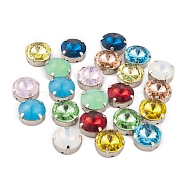 Sew on Rhinestone, K9 Glass Rhinestone, Platinum Tone Brass Prong Settings, Garments Accessories, Faceted, Flat Round, Mixed Color, 16x8.8mm, Hole: 1.2mm(RGLA-Q013-05C-01)