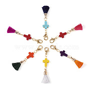 Cross Dyed Synthetic Turquoise Pendant Decoration, with Polyester Tassel Pendant, for Keychain, Purse, Backpack Ornddament, Stitch Marker, Mixed Color, 70mm, 6 colors, 3pcs/color, 18pcs/set, 1 set/box(HJEW-TA0001-12)