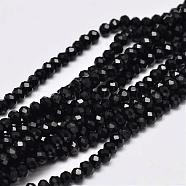 Faceted Rondelle Glass Beads Strands, Black, 3.5x2.5~3mm, Hole: 0.8mm, about 125~128pcs/strand, 13.7~14.1 inch(35~36cm)(GLAA-I033-3mm-07)