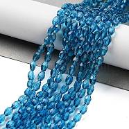 Glass Beads Strands, Faceted, teardrop, Dark Turquoise, 6x4mm, Hole: 1mm, about 65~68pcs/strand, 14.96~15.35 inch(GLAA-R024-6x4mm-4)