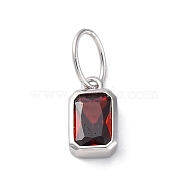 925 Sterling Silver Cubic Zirconia Charms, Colours, Rectangle, Dark Red, 8x5x2mm, Hole: 5x3mm(STER-NH0014-01P-01)