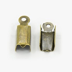 Iron Folding Crimp Ends, Fold Over Crimp Cord Ends, Nickel Free, Antique Bronze, 13.5x4x4mm, Hole: 1.5mm(E009Y-NFAB)