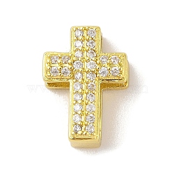 Rack Plating Brass Clear Cubic Zirconia Beads, Cadmium Free & Lead Free, Long-Lasting Plated, Cross, Real 18K Gold Plated, 15x11x6mm, Hole: 2x12.5mm(KK-S380-21G)