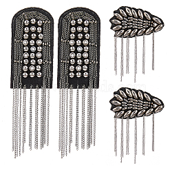 SUPERFINDINGS 4Pcs 2 Style Iron Felt Fashion Tassel Epaulette, Punk Style Shoulder Badge, with Acrylic & Alloy Finding, DIY Clothing Accessories, Black, 120~170x49~87x4.7~5mm, 2pc/style(FIND-FH0008-08)