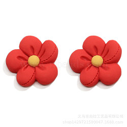 Resin Frosted Cabochons, DIY for Earrings & Bobby pin Accessories, Flower, Red, 24x6mm(CRES-TAC0003-01B)