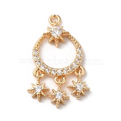 Brass Micro Pave Clear Cubic Zirconia Pendants, Wind Chime, Octagonal, Golden, 23x12.5x3mm, Hole: 1.2mm(KK-C062-079G)