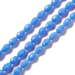 Faceted Glass Beads Strands, Teardrop, Cornflower Blue, 12x8~9mm, Hole: 1.2mm, about 57pcs/strand, 23.74''(60.3cm)(GLAA-E037-01D)