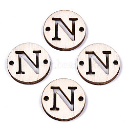 Unfinished Natural Poplar Wood Links Connectors, Laser Cut, Flat Round with Word, Letter.N, 19.5x2.5mm, Hole: 2mm(WOOD-S045-140A-01N)