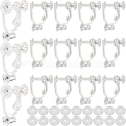 24Pcs Brass Screw On Clip-on Earring Findings, Spiral Ear Clips, with 24Pcs Silicone Earring Pads, Silver, 17x13x5mm, Hole: 0.6mm(KK-SP0001-20P)