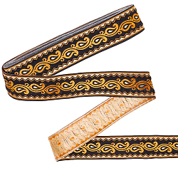 Ethnic Style Polyester Jacquard Leaf Ribbons, Orange, 1-1/4 inch(33mm)(SRIB-WH0011-198)