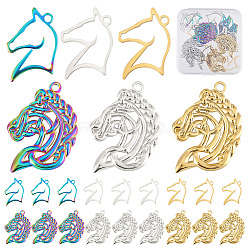18Pcs 6 Style 201 Stainless Steel Pendants, Horse Head, Mixed Color, 22~31.5x17~22.5x1.5~2mm, Hole: 1.8~2mm, 3pcs/style(STAS-CN0001-29)