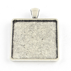 Tibetan Style Square Alloy Pendant Cabochon Settings, Plain Edge Bezel Cups, Cadmium Free & Lead Free, Antique Silver, Tray: 30x30mm, 42x33x3mm, Hole: 7x4mm, about 123pcs/1000g(TIBEP-Q051-14AS-RS)