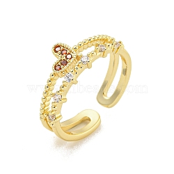 Rack Plated Brass Micro Pave Cubic Zirconia Heart Open Cuff Ring for Women, Lead Free & Cadmium Free, Long-Lasting Plated, Real 18K Gold Plated, 8mm(RJEW-Z039-08G)