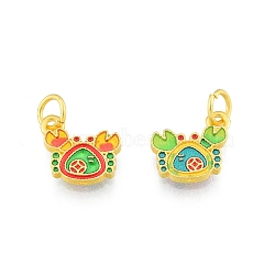 Alloy Enamel Charm, with Jump Rings, Matte Gold Color, Crab, Colorful, 10.5x11x1.5mm, Hole: 3.6mm(PALLOY-P285-19MG-01)