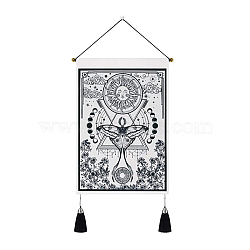 Polyester Moth Pattern Wall Tapestrys, for Home Decoration, with Wood Bar, Nulon Rope, Plastic Hook, Rectangle, White, 500x350mm(DJEW-PW0012-137A)