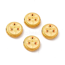 Alloy Beads, with Enamel, Golden, Flat Round with God of Wealth & Eye, Light Yellow, 13~13.5x4.5mm, Hole: 2mm(ENAM-L038-H04)