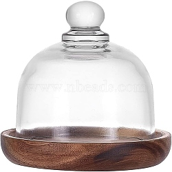 Clear Glass Dessert/Cake Cloche Dome Display Cases, Cloche Bell Jars, with Round Wood Bases, Clear, 10.5x9.5cm, Inner Diameter: 8cm, 2pcs/set(ODIS-WH0029-30)