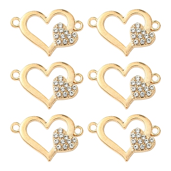 10Pcs Alloy Crystal Rhinestone Links/Connectors, Heart, Golden, 16.5x25x2.5mm, Hole: 1.8mm