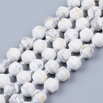 Natural Howlite Beads Strands, Round, Faceted, 7~8x8mm, Hole: 1.2mm, about 38~40pcs/strand, 14.76~15.16 inch(37.5~38.5cm)