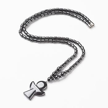 Non-magnetic Synthetic Hematite Pendant Necklaces, with Magnetic Clasps, Angel, 20.4 inch(52cm)
