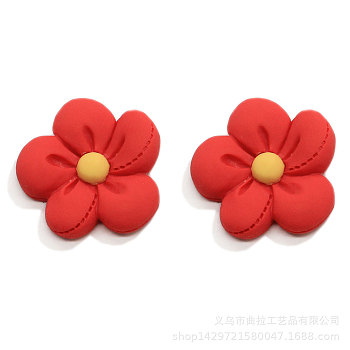 Resin Frosted Cabochons, DIY for Earrings & Bobby pin Accessories, Flower, Red, 24x6mm